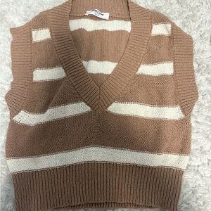Dry Goods V-Neck Sweater Vest in Brown and Cream